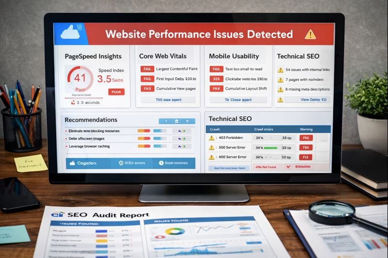 Technical SEO issues affecting website ranking and Google search performance